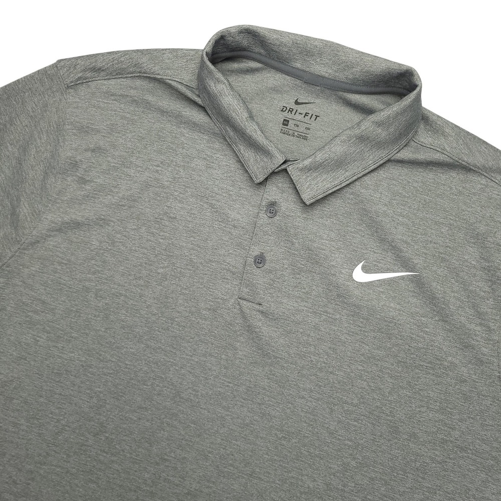 Nike Dri-FIT Polo Shirt Mens 2XL Gray Solid Golf Performance Stretch Top